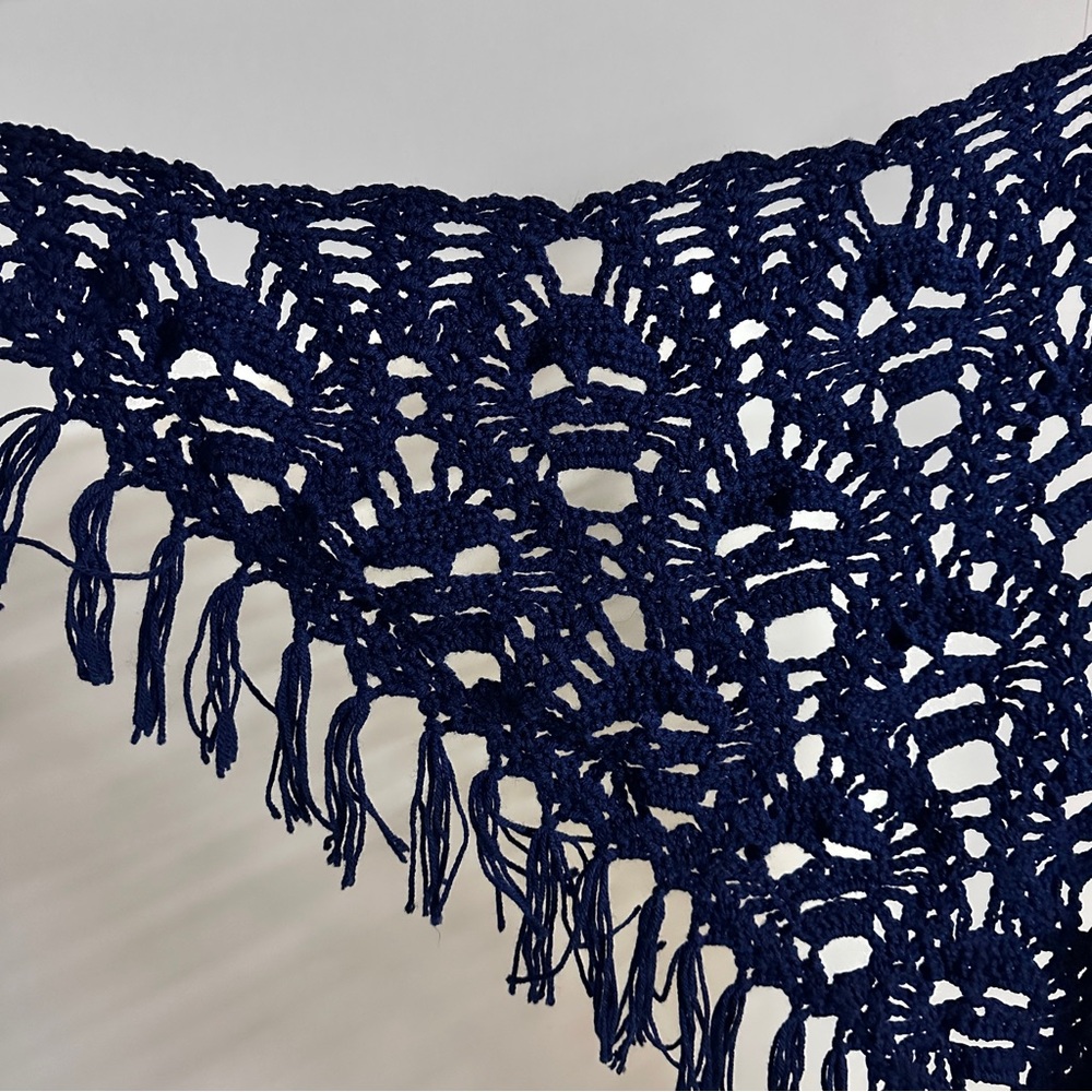 Handmade Skull Crochet Shawl Navy Blue - Picture 5 of 7